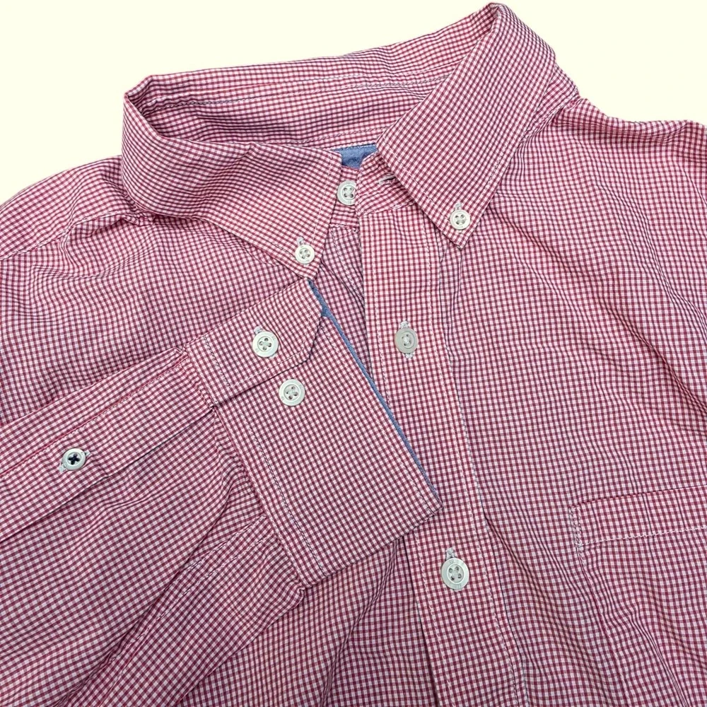 Banana Republic Mens Softwash Tailored Slim‎ Fit Red Gingham Button Down Shirt L